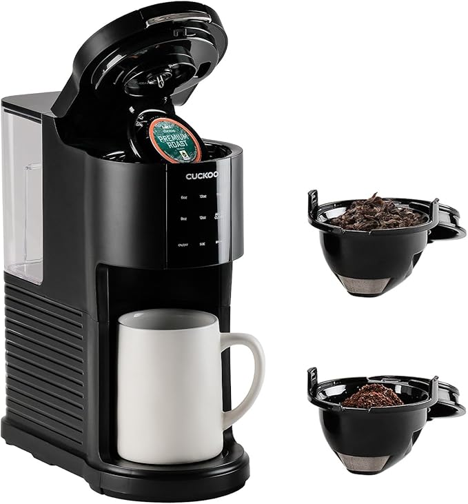 Cafetière CUCKOO CCM-AK011B 3-en-1 – 1.2L, Compatible K-Cup, 5 Tailles de Tasses, Auto-Nettoyage (Boite Ouverte)