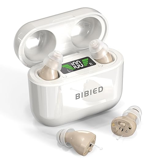 BIBIED Prothèses auditives rechargeables invisibles – Appareils auditifs intelligents avec réduction du bruit – Beige
