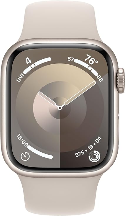 Apple Watch Series 9 [GPS 45mm] avec Boîtier en Aluminium Starlight et Bracelet Sport Starlight (Taille S/M) (nouveau)