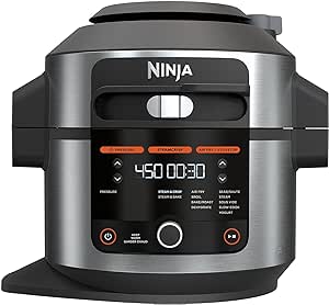 Ninja OL500C Foodi – Autocuiseur vapeur et friteuse à air 13-en-1 avec SmartLid™, 6,5 L, Inox/Noir, 1460 W (Boite ouverte comme neuf))