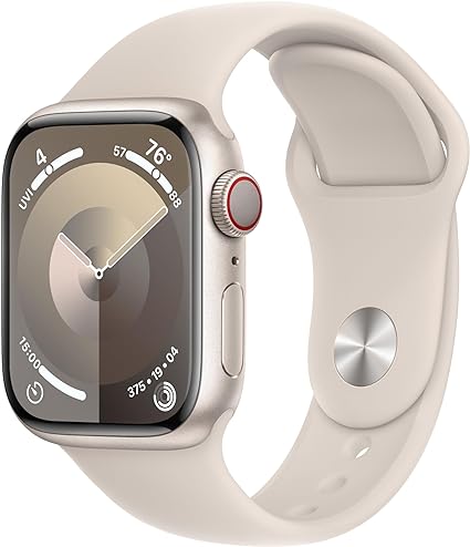 Apple Watch Series 9 [GPS 45mm] avec Boîtier en Aluminium Starlight et Bracelet Sport Starlight (Taille S/M) (nouveau)