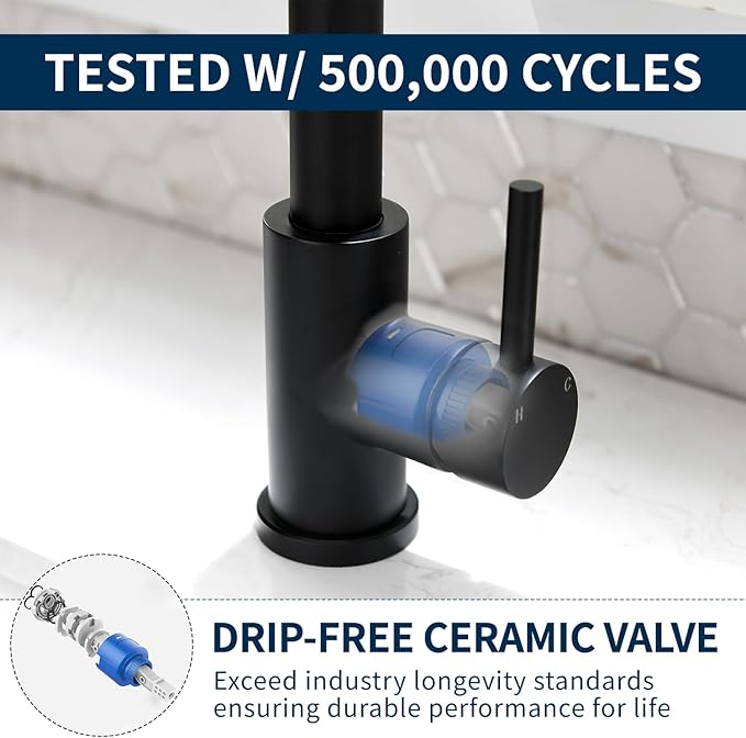 RAINMAX Robinet de Cuisine Noir – Bec Haut & Pulvérisateur (Boîte ouverte)