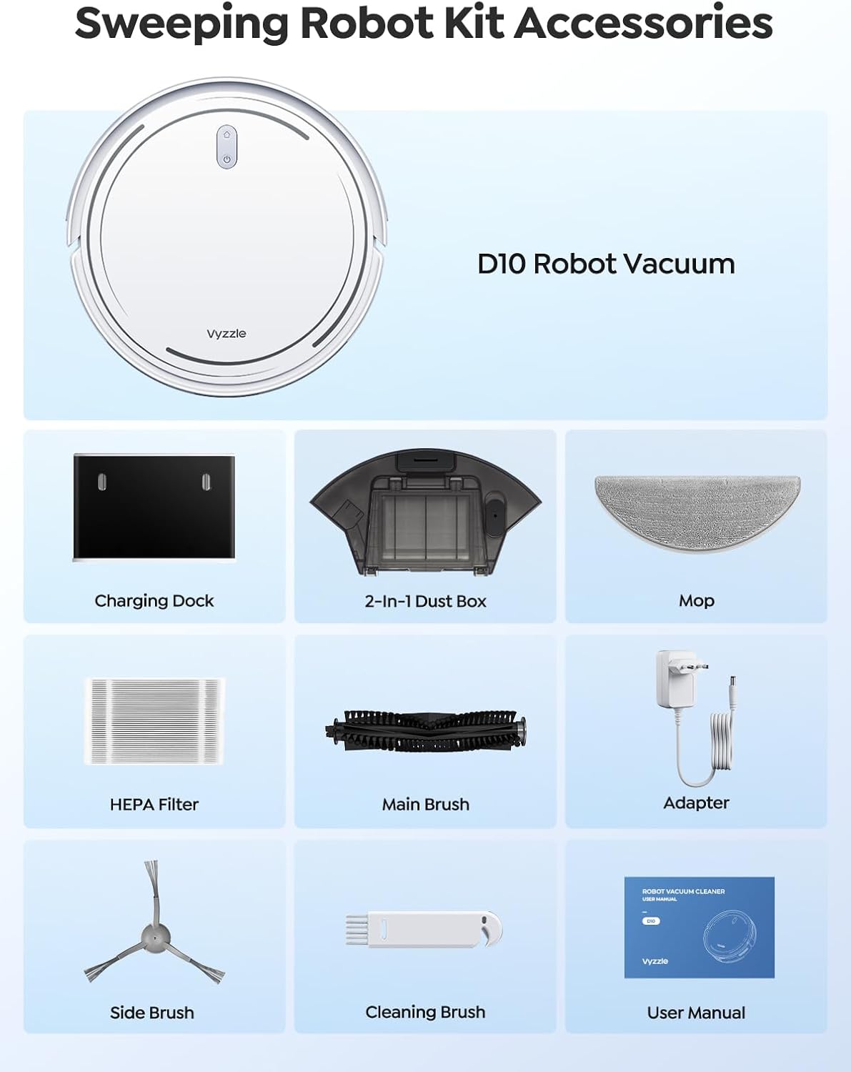 Vyzzle D10 – Smart and Compact Robot Vacuum Cleaner (Open Box)