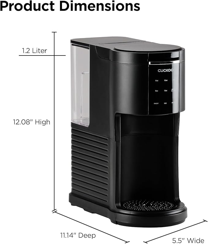 Cafetière CUCKOO CCM-AK011B 3-en-1 – 1.2L, Compatible K-Cup, 5 Tailles de Tasses, Auto-Nettoyage (Boite Ouverte)