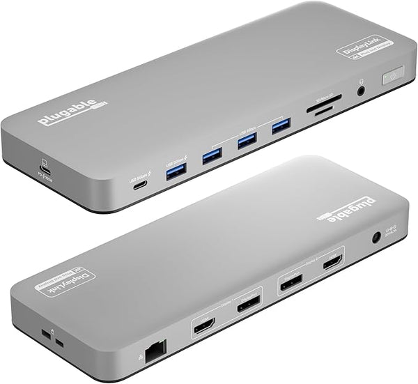Plugable USB-C Docking Station – Dual 4K 60Hz – Apple Mac M1/M2/M3 Compatible – HDMI / DisplayPort – 100W Charging