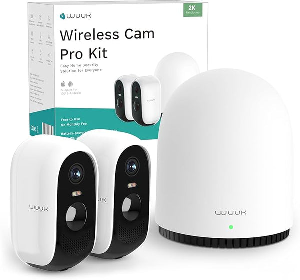 WUUK Wireless Cam Pro Kit – Caméras de Sécurité Intelligentes 2K avec Base Station | Boîte ouverte