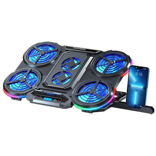 Laptop Cooling Pad with 6 Silent Fans, RGB Lighting and LCD Display