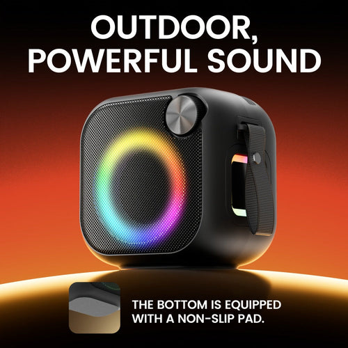 Compact 4-in-1 Portable Bluetooth Speaker with RGB Ring, Sling, Type-C, TF, AUX and FM