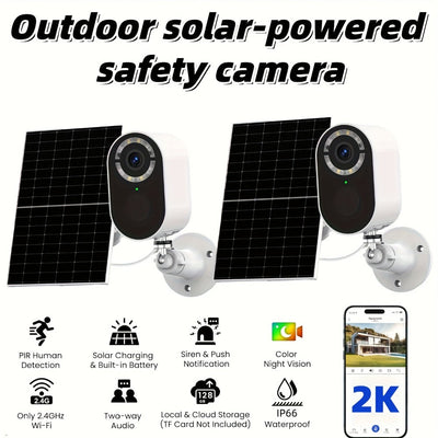 2K Solar Outdoor Security Camera, Color Night Vision, Two-Way Audio