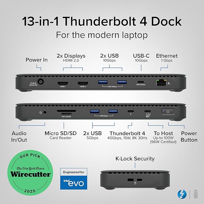 Plugable Thunderbolt 4 Dock – 100W Charging – Single 8K or Dual HDMI 4K
