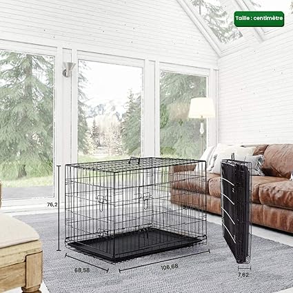 Vibrant Life Cage pour Chien 48” – Double Porte Pliable avec Séparateur