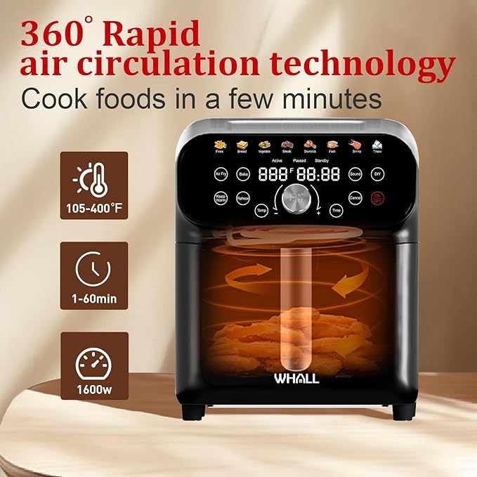 Friteuse à Air WHALL 6.2QT – Écran Tactile LED & 12 Fonctions de Cuisson
