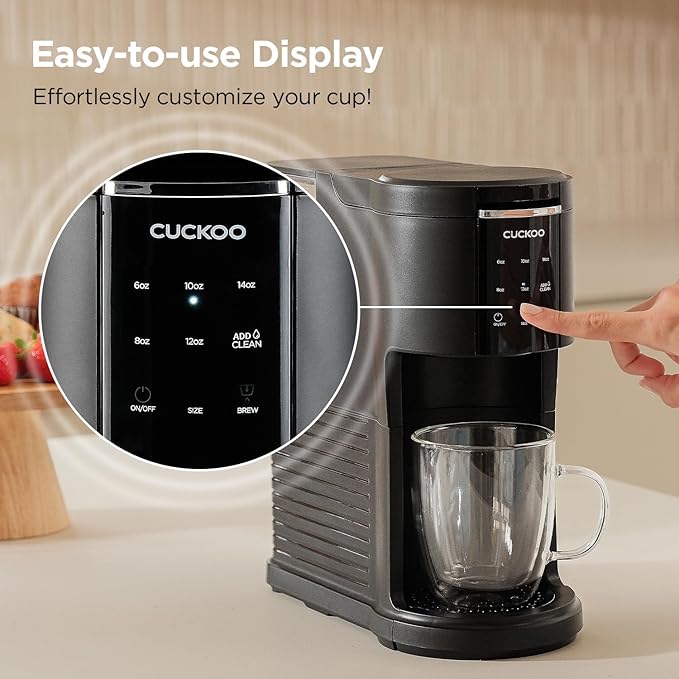Cafetière CUCKOO CCM-AK011B 3-en-1 – 1.2L, Compatible K-Cup, 5 Tailles de Tasses, Auto-Nettoyage (Boite Ouverte)