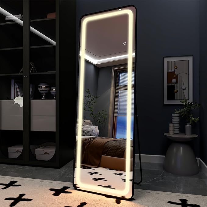 BEAUTYPEAK 64" x 21" Miroir Pleine Longueur avec Éclairage LED  - Blanc (Nouveau)