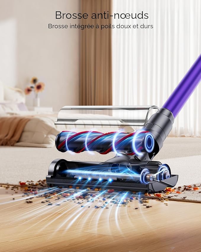 Powerffy V8 – Aspirateur Balai Sans Fil avec Écran Numérique, Puissance d’Aspiration Élevée, Autonomie Prolongée (Boite ouverte)