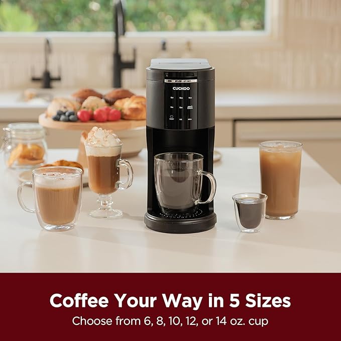 Cafetière CUCKOO CCM-AK011B 3-en-1 – 1.2L, Compatible K-Cup, 5 Tailles de Tasses, Auto-Nettoyage (Boite Ouverte)