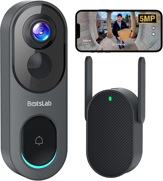 BOTSLAB 5MP Wireless Outdoor Doorbell Camera – 180° Head-to-Pedestrian