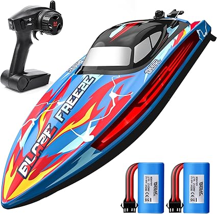 DEERC YK080 Remote Control Boat – High Speed ​​RC Boat with LED Lights, Anti-Capsize Function, Precise Control – RC Toy for Kids and Adults – Open Box, Never Used