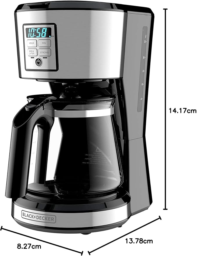 Cafetière Programmable BLACK+DECKER 12 Tasses – Acier Inoxydable, CM1231SC (bOITE OUVERTE)