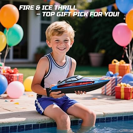 DEERC YK080 Remote Control Boat – High Speed ​​RC Boat with LED Lights, Anti-Capsize Function, Precise Control – RC Toy for Kids and Adults – Open Box, Never Used