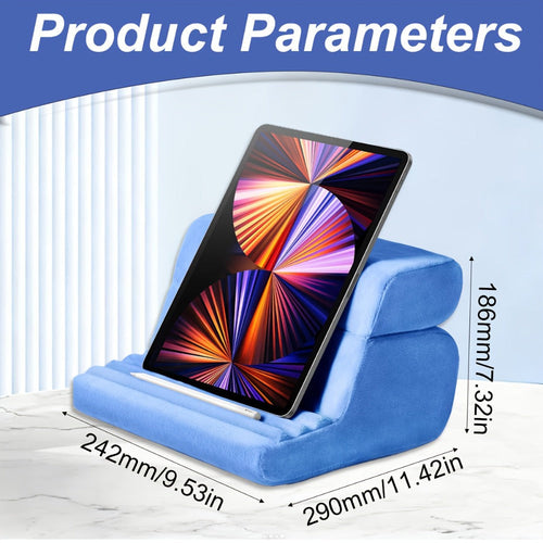 Soft Foldable Tablet Pillow Stand with Three Viewing Angles and Storage Pockets