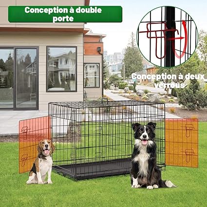Vibrant Life Cage pour Chien 48” – Double Porte Pliable avec Séparateur