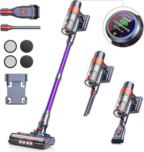 Powerffy V8 – Aspirateur Balai Sans Fil avec Écran Numérique, Puissance d’Aspiration Élevée, Autonomie Prolongée (Boite ouverte)