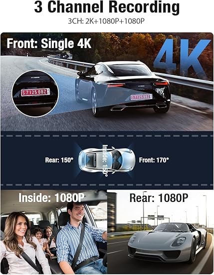 OMBAR Dash Cam 3-Channel – 4K Ultra HD (Open Box)