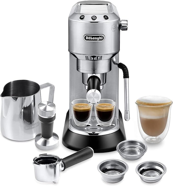 De'Longhi EC885M Dedica Arte – Machine à espresso manuelle compacte en acier inoxydable avec buse vapeur LatteArt