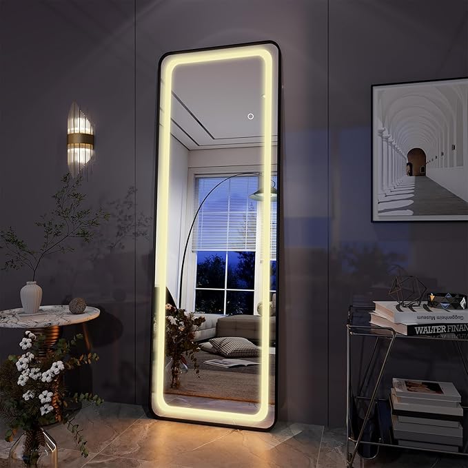 BEAUTYPEAK 64" x 21" Miroir Pleine Longueur avec Éclairage LED  - Blanc (Nouveau)