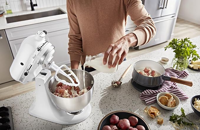KitchenAid K45SSWH Série Classic – Mélangeur sur socle à tête inclinable de 4,5 litres, blanc (Boite ouverte jamais utilisé))