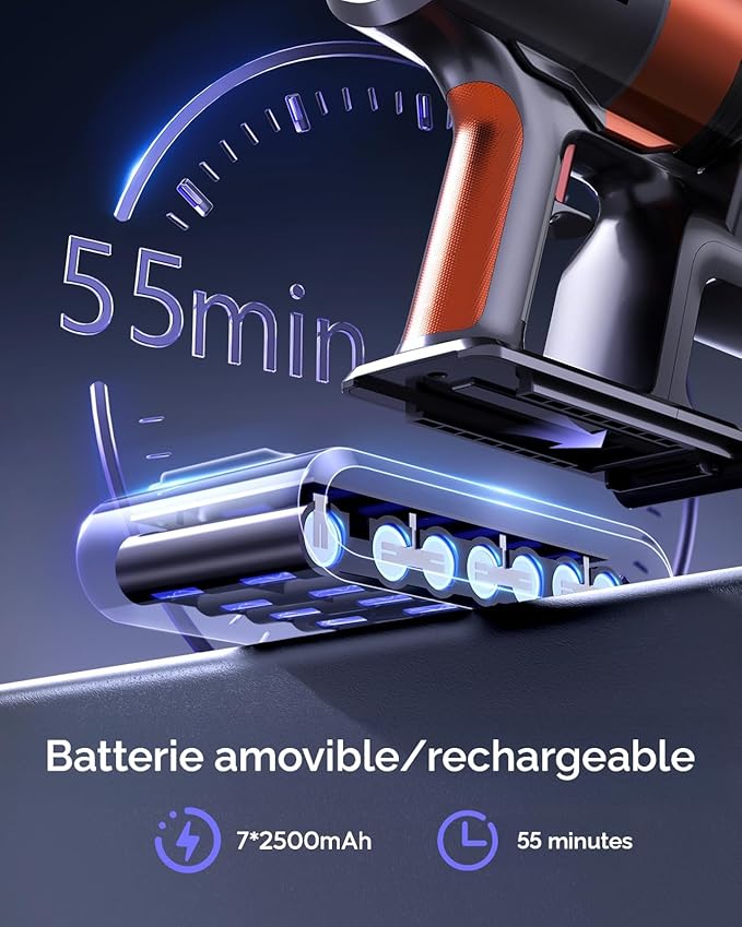 Powerffy V8 – Aspirateur Balai Sans Fil avec Écran Numérique, Puissance d’Aspiration Élevée, Autonomie Prolongée (Boite ouverte)