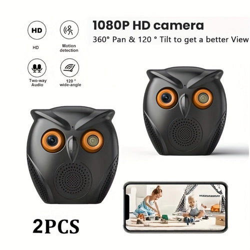 Owl-Shaped Security Cameras, 2-Pack, Human Detection, USB Powered