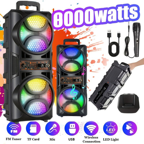 8000W Portable Karaoke Speaker with Subwoofer and Microphone, Wireless Bluetooth