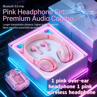 Ensemble cadeau casque oreilles de chat lumineux et écouteurs sans fil, 4 modèles