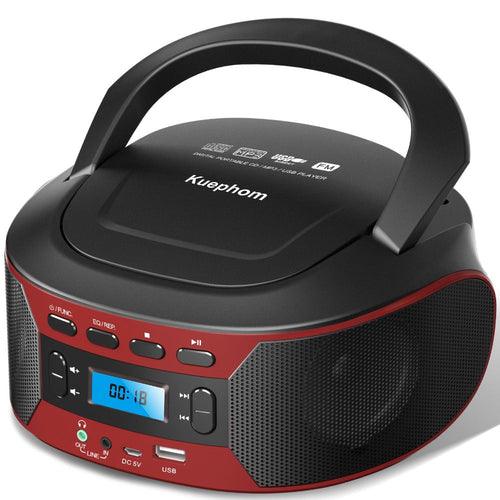 Portable Bluetooth CD Player Boombox with FM Radio, USB, AUX, Headphone Jack