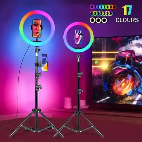 Desktop RGB Selfie Ring Light with Phone Holder, 360 Rotating Head and Desk Tripod