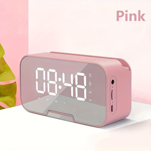 Portable Bluetooth Speaker with LED Mirror Display, Wireless Mic, FM Radio and Alarm