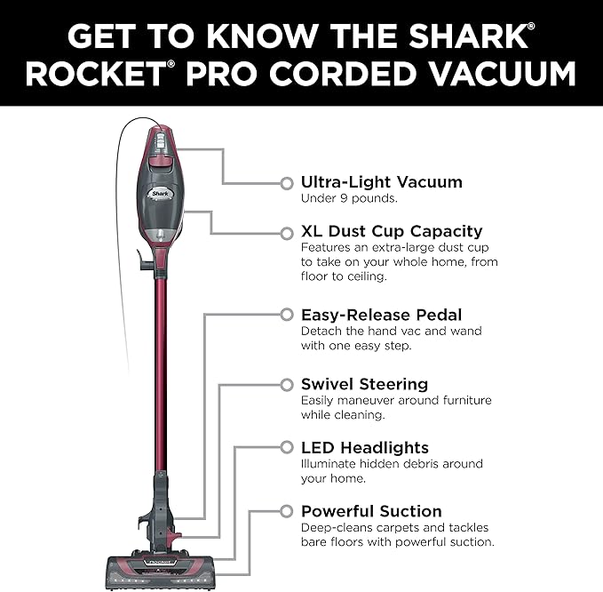 Shark HV370C Rocket Pro – Aspirateur-balai filaire ultra-léger avec technologie avancée
