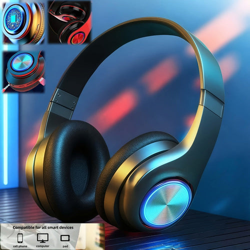LED Over-Ear Wireless Headphones, Deep Bass, Active Noise Cancelling, BT 5.3