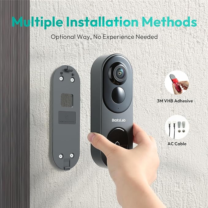 BOTSLAB 5MP Wireless Outdoor Doorbell Camera – 180° Head-to-Pedestrian