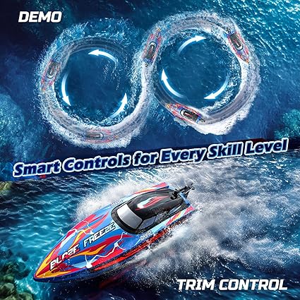 DEERC YK080 Remote Control Boat – High Speed ​​RC Boat with LED Lights, Anti-Capsize Function, Precise Control – RC Toy for Kids and Adults – Open Box, Never Used