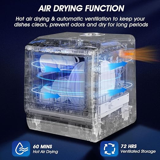 Lave-vaisselle de Comptoir Portable AIRMSEN AE-TDQR03 - Réservoir Intégré de 5 Litres et Fonction Séchage à l’Air - Blanc (Boite ouverte)