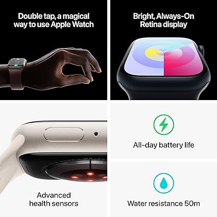 Apple Watch Series 9 [GPS 45mm] avec Boîtier en Aluminium Starlight et Bracelet Sport Starlight (Taille S/M) (nouveau)