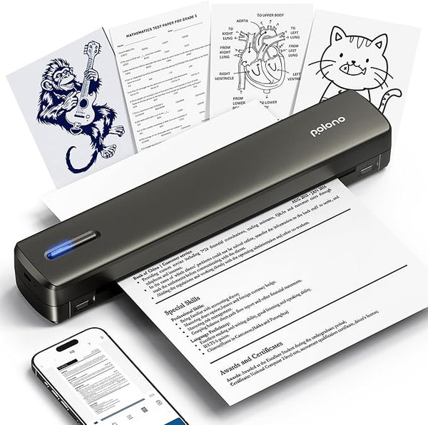 Polono Portable Bluetooth Thermal Printer A4 – Inkless, Compatible with iOS/Android/PC | Unused Open Box