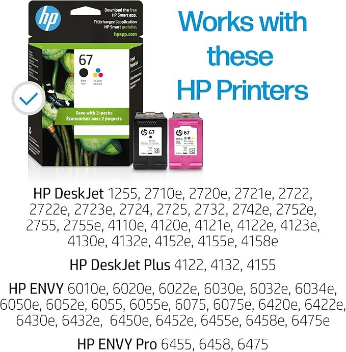 HP 3YP29AN Lot de 2 cartouches d'encre originales compatibles avec HP DeskJet 1255, 2700, 4100 Series, HP Envy 6000, 6400 Series