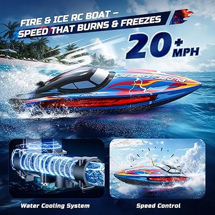 DEERC YK080 Remote Control Boat – High Speed ​​RC Boat with LED Lights, Anti-Capsize Function, Precise Control – RC Toy for Kids and Adults – Open Box, Never Used