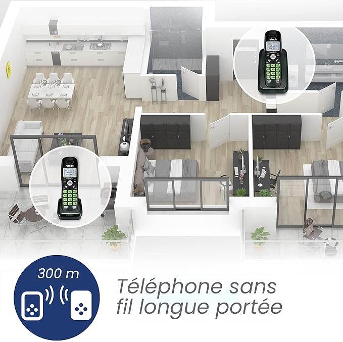 Système téléphonique sans fil VTech CS6224-21 DECT 6.0 avec 2 combinés et répondeur - Noir