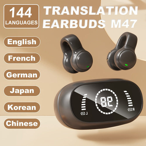 Écouteurs traducteurs à oreille libre, traduction IA en temps réel 144 langues, USB-C
