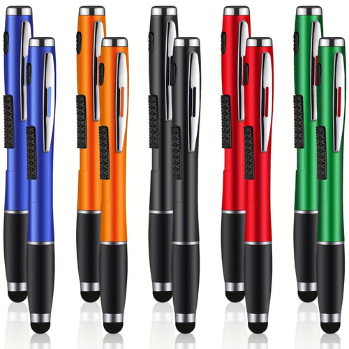 10-Piece Multifunction Stylus Pen Set with Touch Tip, Ballpoint and LED Light
